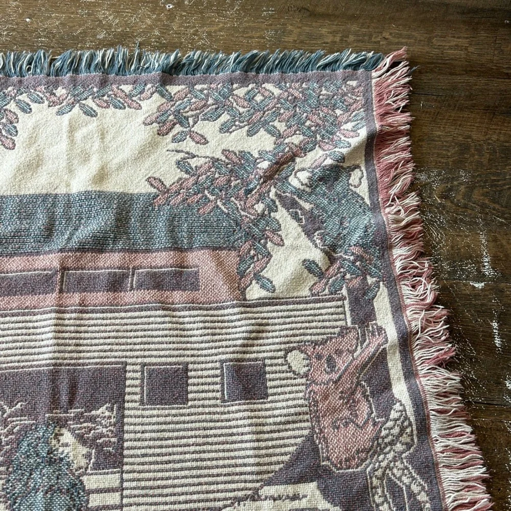 VTG 1992 MWW Noahs Ark Tapestry Blanket Throw Pastel Baby Nursery 32x46